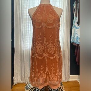 Wild Honey orange dress, size medium, floral embroidery style